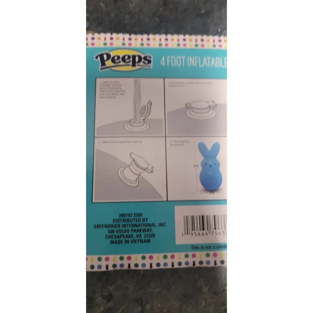 PEEPS 4' Foot Inflatable Blue Yard Easter Bunny Blow-Up NWT and‎ Sealed